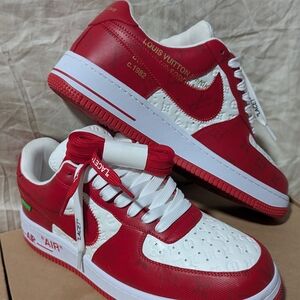 Louis Vuitton Red and White Monogram Low-Top Sneakers
